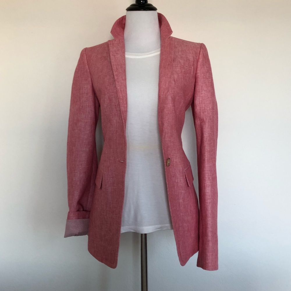 J. Crew Regent blazer in light pink linen.